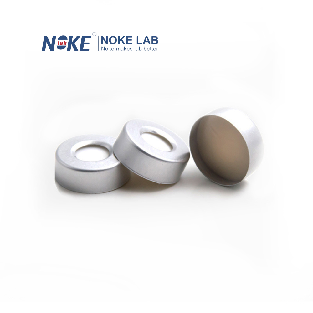 Beige PTFE/White Silicone Septa 20mm Crimp Cap with 9.5mm Center Hole - NKSSCC-20-G