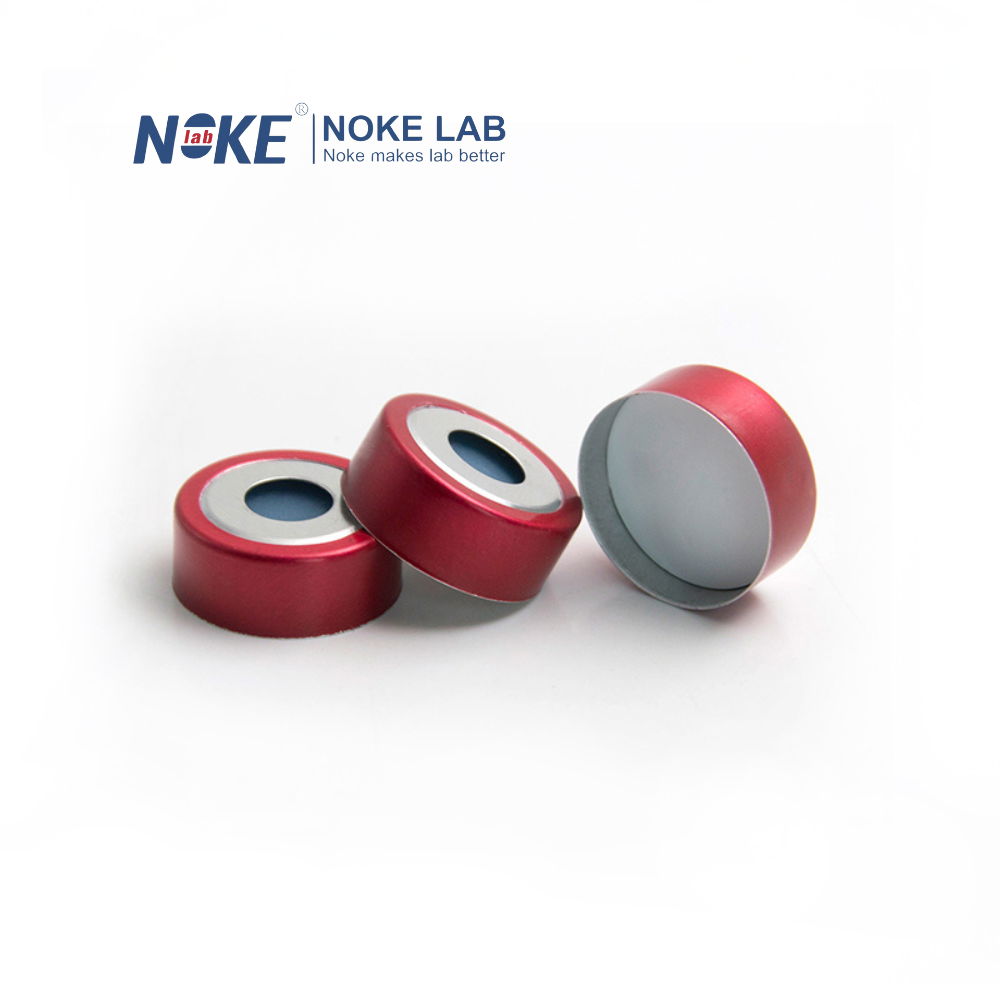 20 mm red bimetal magnetic crimp cap with natural PTFE/white silicone septa for headspace vial