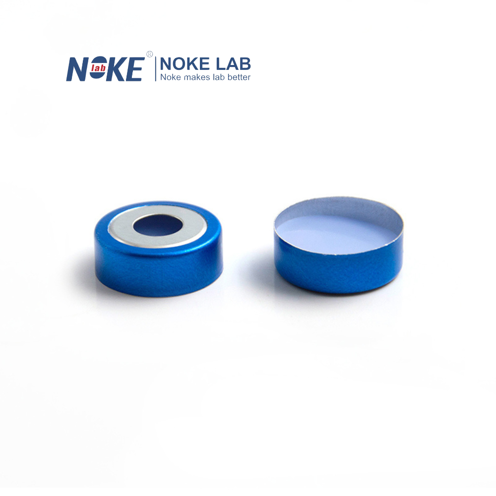20 mm blue bimetal magnetic crimp cap with UltraClean transparent PTFE/blue silicone septa for headspace vials