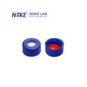 9mm bonded screw cap red PTFE/white silicone septa, blue polypropylene