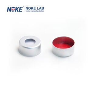 NKSSCC-11-B, 11mm Sliver Crimp-top Aluminum Cap, 5.5mm Centre Hole, Red PTFE/White Silicone Septa