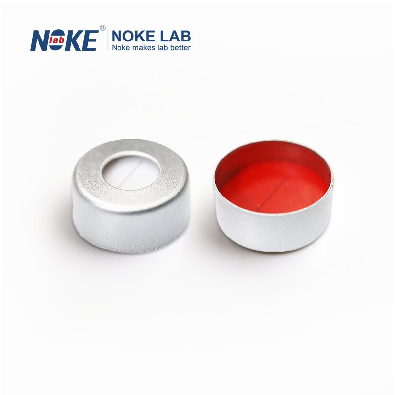 NKSSCC-11-B-P,Pre-slit Red PTFE/White Silicone Septa, 11mm Sliver Crimp-top Aluminum Cap, 5.5mm Centre Hole