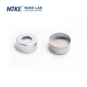NKSSCC-11-S, 11mm Sliver Crimp-top Aluminum Cap, 5.5mm Centre Hole, Natural PTFE/White Silicone