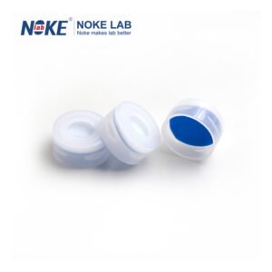 11mm PE Snap Cap, 6mm Centre Hole, Blue PTFE/White Silicone Septa