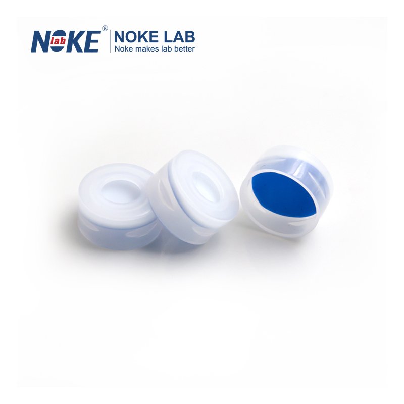 11mm PE Snap Cap, 6mm Centre Hole, Blue PTFE/White Silicone Septa